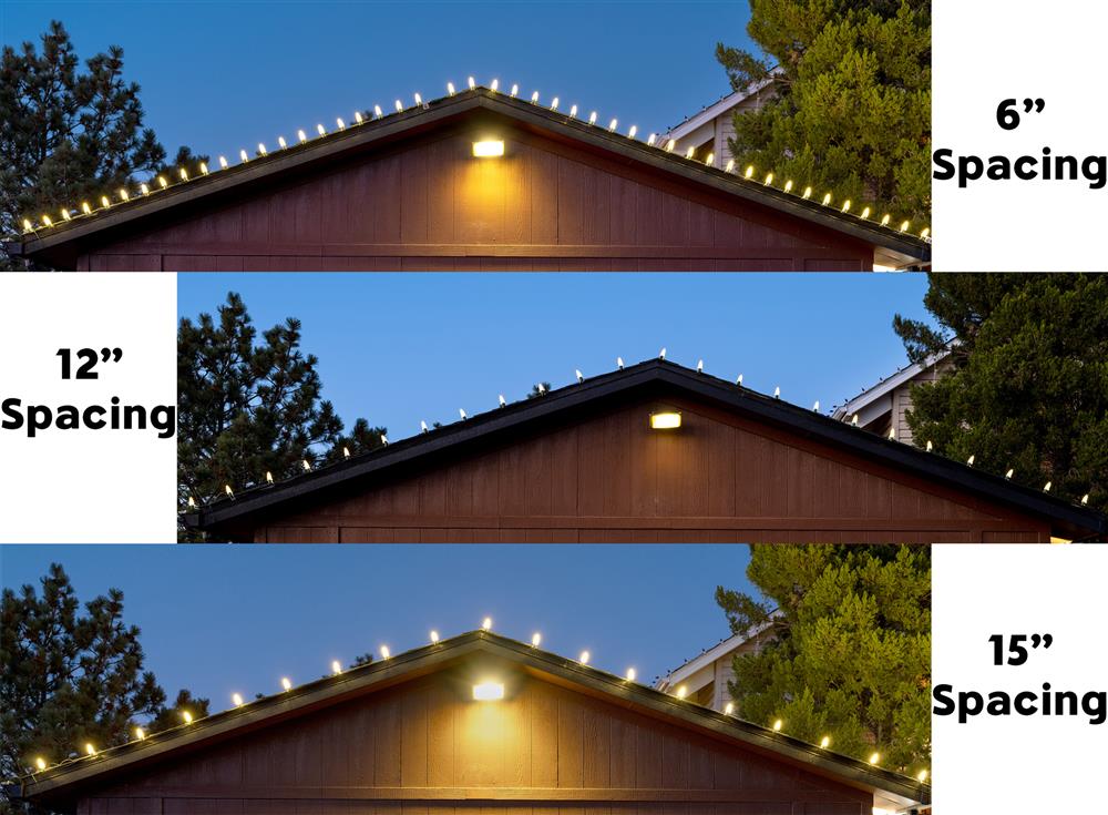 Comparison of different bulb spacing on a roofline
